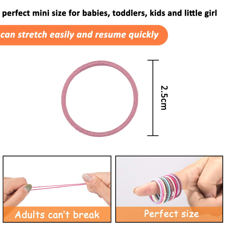 200PCS Baby Hair Tie, Multicolor 2mm Hair Bands No Crease Hair Elastics Small Ponytail Holders Hair Accessories for Kids Girls Infants Toddlers