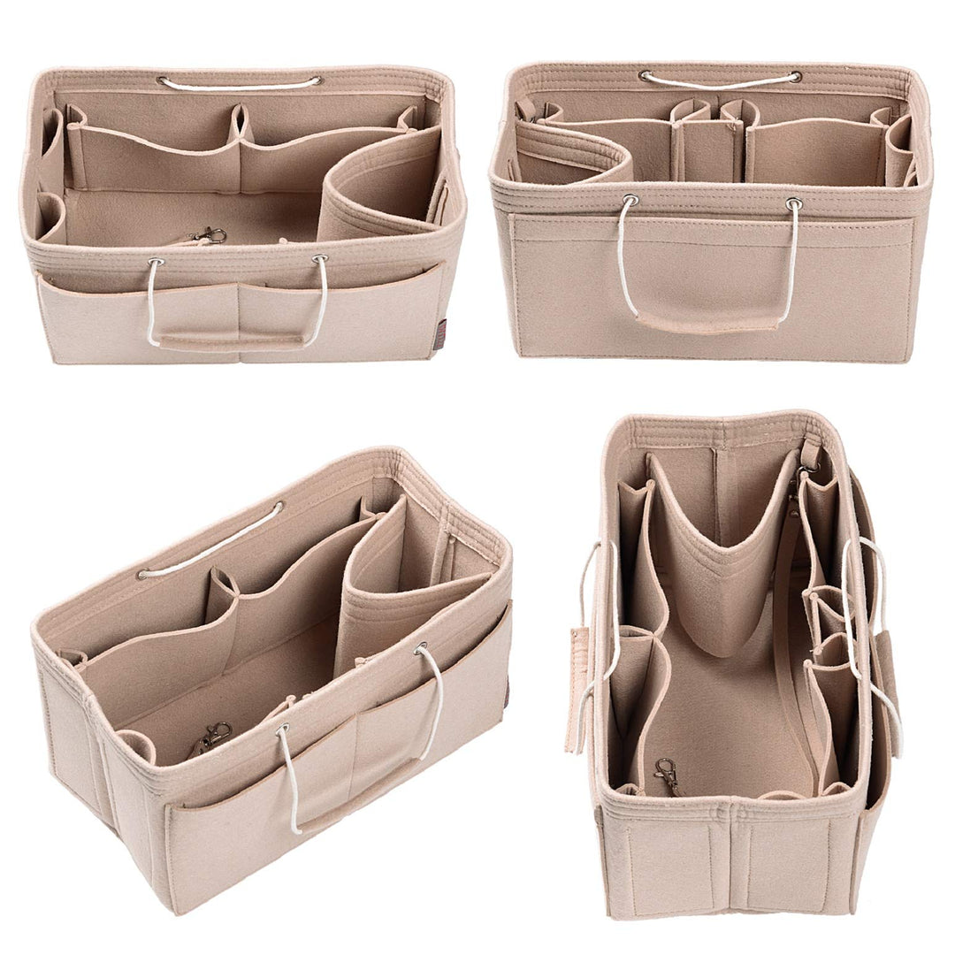 Purse Organizer, Multi-Pocket Felt Handbag Organizer, Purse Organizer Insert with Handles, Medium, Large, X-Large (Medium, Beige)