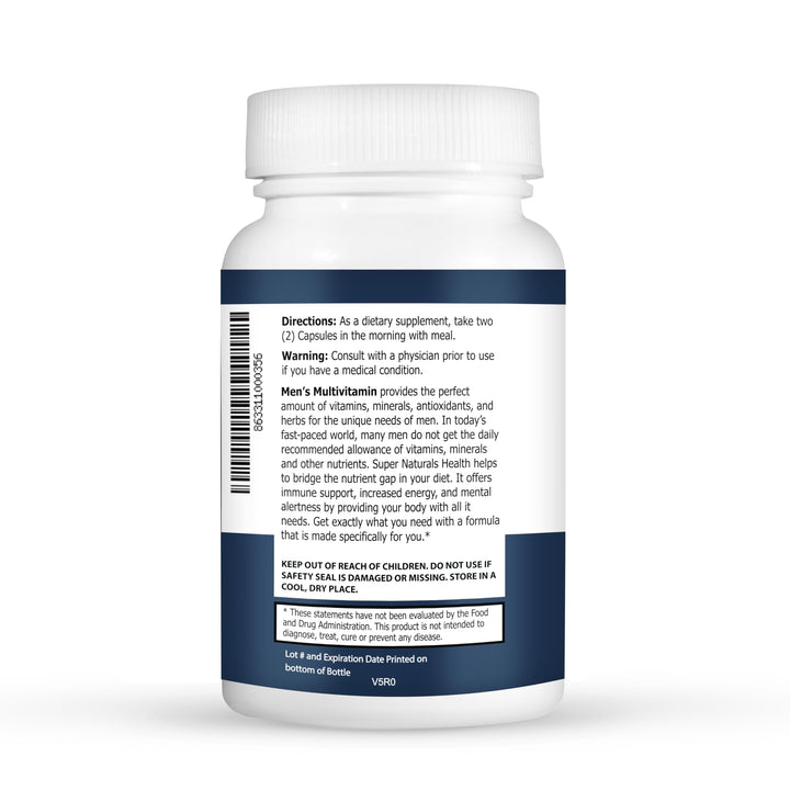 Super Naturals Men's Daily Multivitamin Energy Enhancer and Immune System Support for Men (60 Capsules, 30 Day Supply)