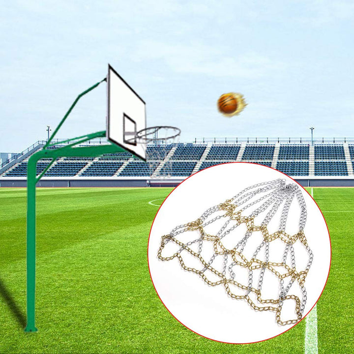 Galvanized Steel Chain Basketball Net, Chain Goal Basketball Net Replacement, Heavy Duty 12 Hooks Basketball Net Hoops, for Outdoor Indoor Standard Training Sports Goods