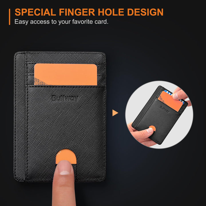Slim Minimalist Front Pocket RFID Blocking Leather Wallets for Men and Women - Cross Black