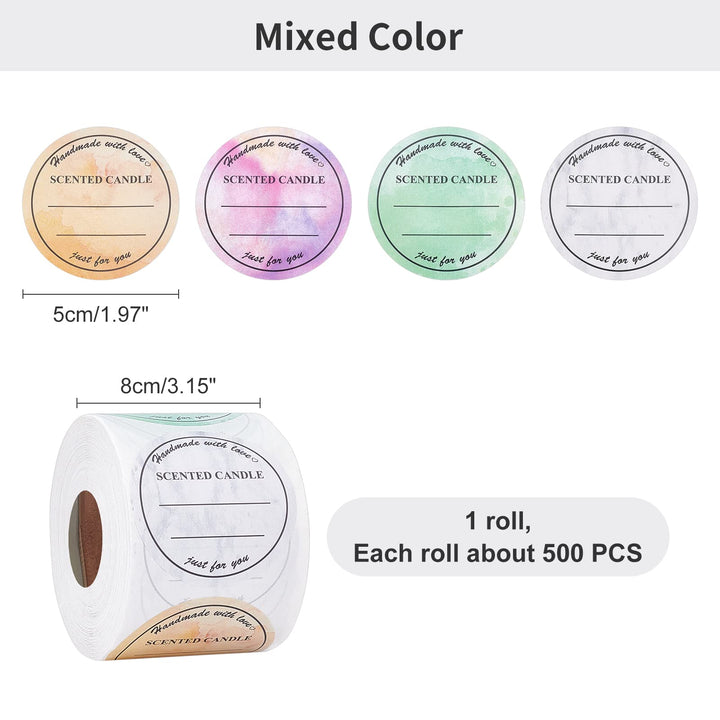 2 Inch Candle Stickers, 500pcs Waterproof Scented Candle Labels 4 Colors Handmade Candle Jar Stickers Self Adheisive Candle Labels for Candle Tins, Candle Boxes Packaging
