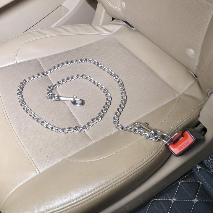 Stainless Steel No chew Dog Car, Pet Vehicle Safety Restraint, Heavy Duty Big Canine Dog Car Leash Strap with Double Clip and Latch Attachment-25 Inch