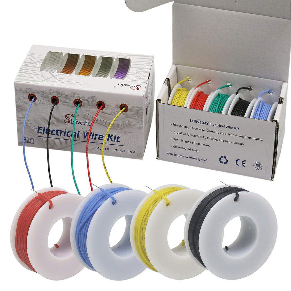 Striveday™ 26 AWG Flexible Silicone Solid Wire Kit Box Tinned Copper Electric Wire 26 Gauge Hook Up Wire 300V Cable (32.8ft Each Color)