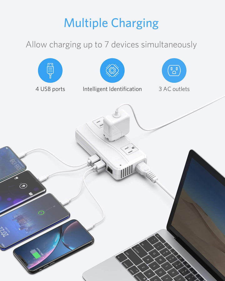 International Power Adapter 250W, 220V to 110V Step Down Travel Voltage Converter with 4-Port USB Including US/AU/EU/UK//India/South Africa Plug Adapter (White)