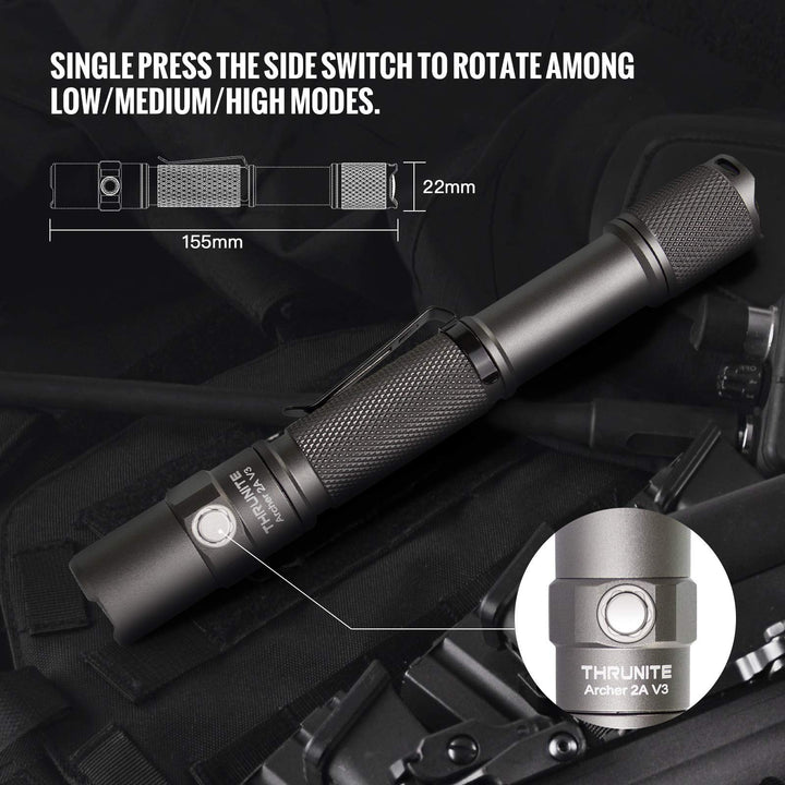 Archer 2A V3 LED Flashlight, 500 Lumens Mini AA Flashlight with Lanyard, IPX8 Water-Resistant Dual Switch Outdoor Flash Light for Hiking, Camping, Everyday Use, EDC - Metal Grey CW