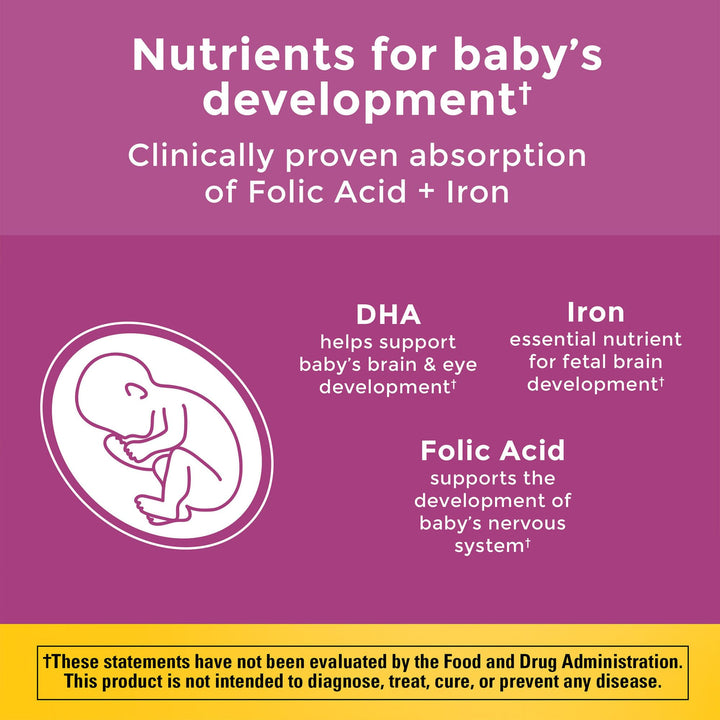 Prenatal with Folic Acid + DHA, Prenatal Vitamin and Mineral Supplement for Daily Nutritional Support, 60 Softgels, 60 Day Supply