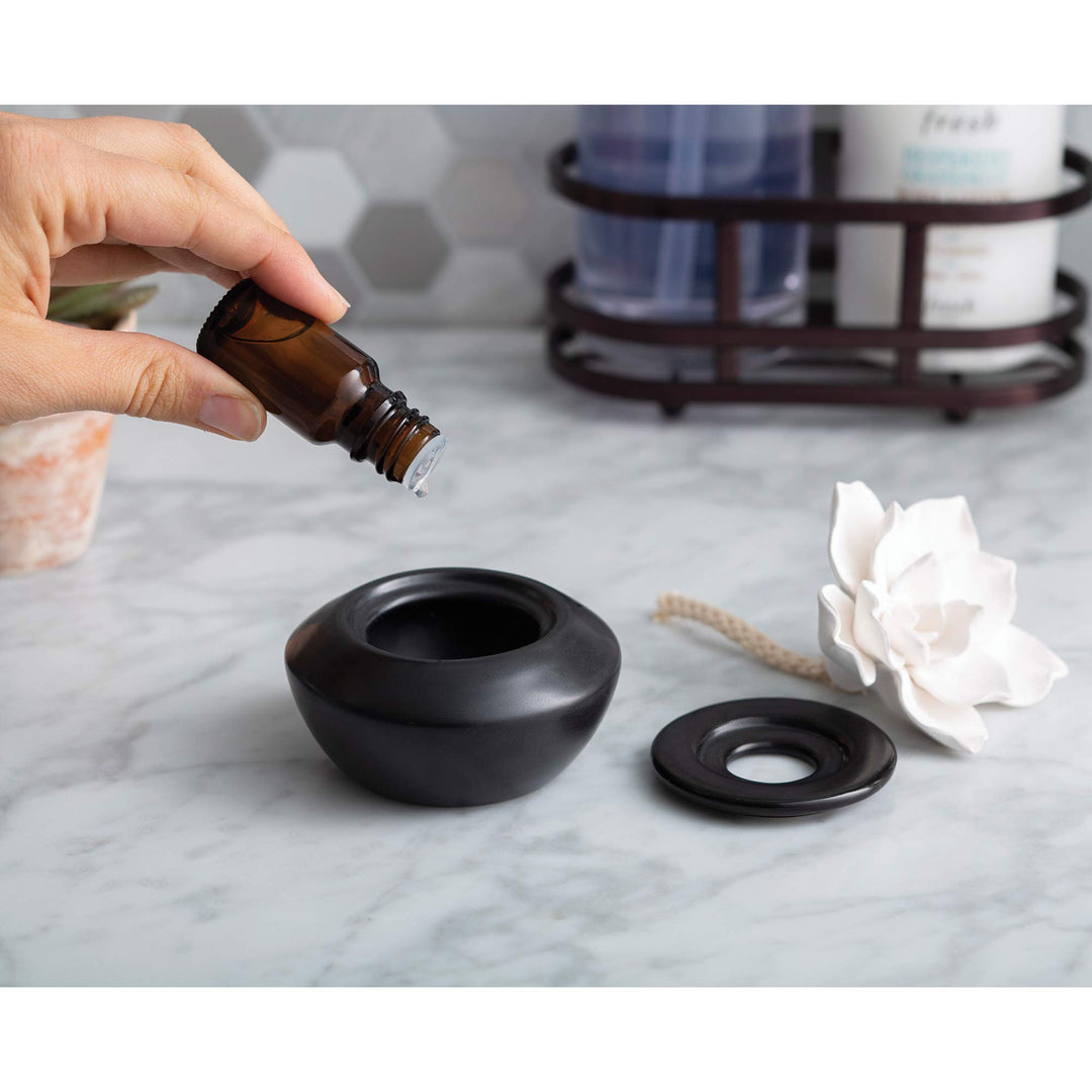 White Flower, Porcelain Passive Essential Oil Diffuser (with 15ml Peppermint Essential Oil) – Non-Electric, Battery-Free, Improves Sleep, and Relieves Stress