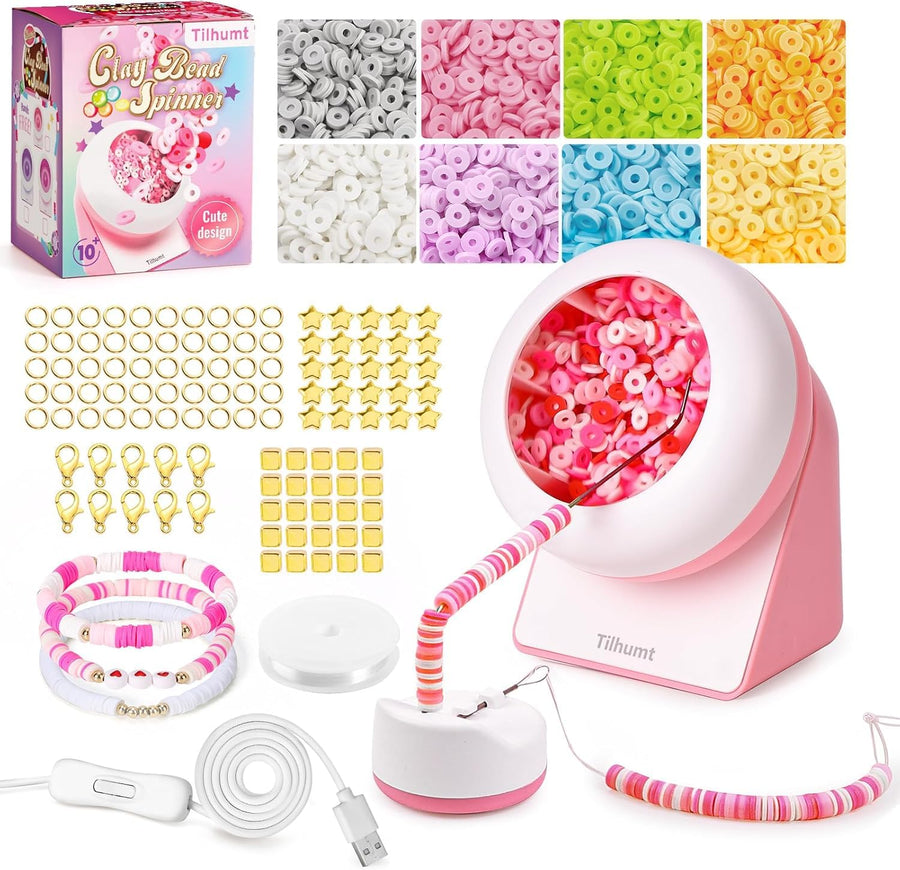 Bead Spinner, 2112Pcs Beading Set for Making 18 Friendship Bracelets, Bracelet Making Kit with 12 Colors Polymer Clay Beads, Crafts for Girls Ages 8-12, Birthday Gift Choice, Patent Design