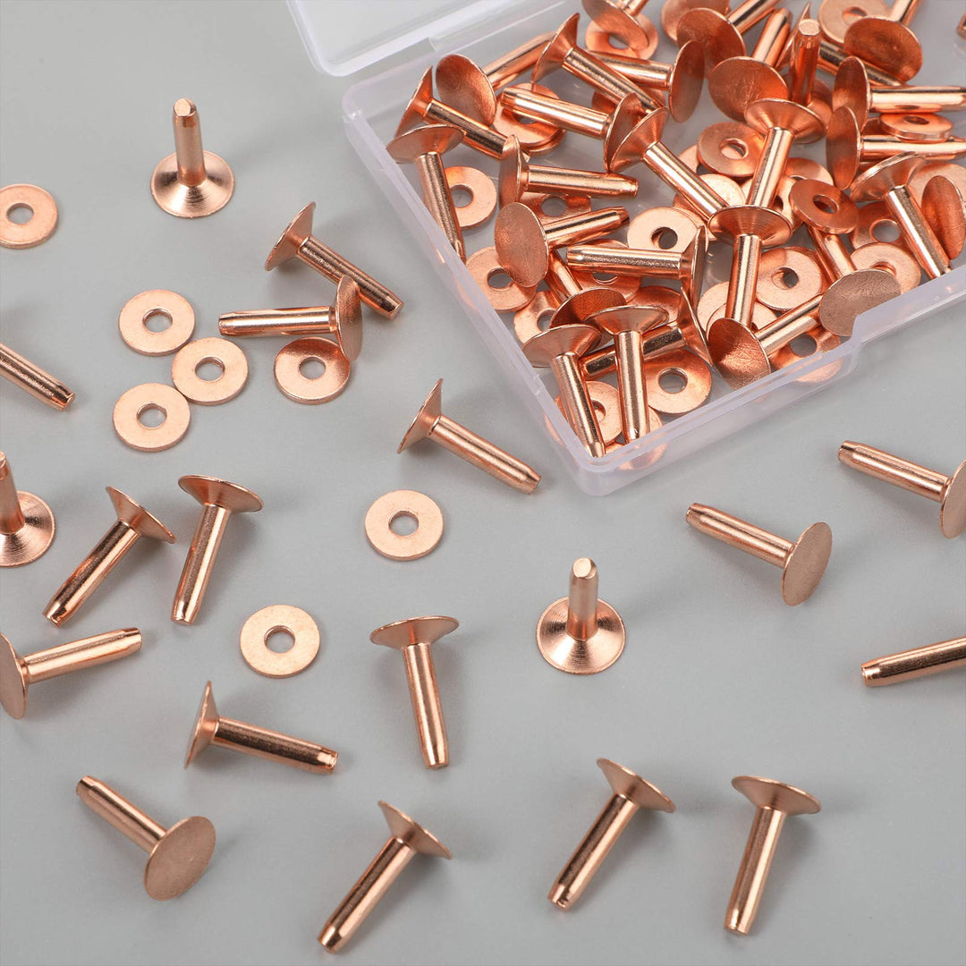 50 Sets Copper Rivets and Burrs, Copper Rivets for Leather Pure Copper Rivet Setting Tool for Belts Wallets Collars Leather DIY Craft Supplies (9/16 Inch, Size 12)
