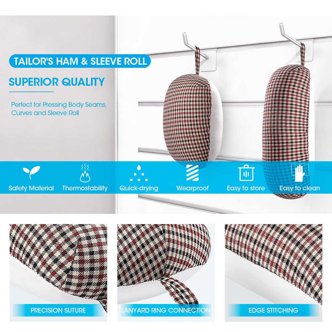 Tailor’s Ham and Seam Roll Set – Premium Tailors Ham for Ironing – Professional Pressing Tools – Linen and Doll Cotton Press Ham for Ironing Smaller Curved Seam