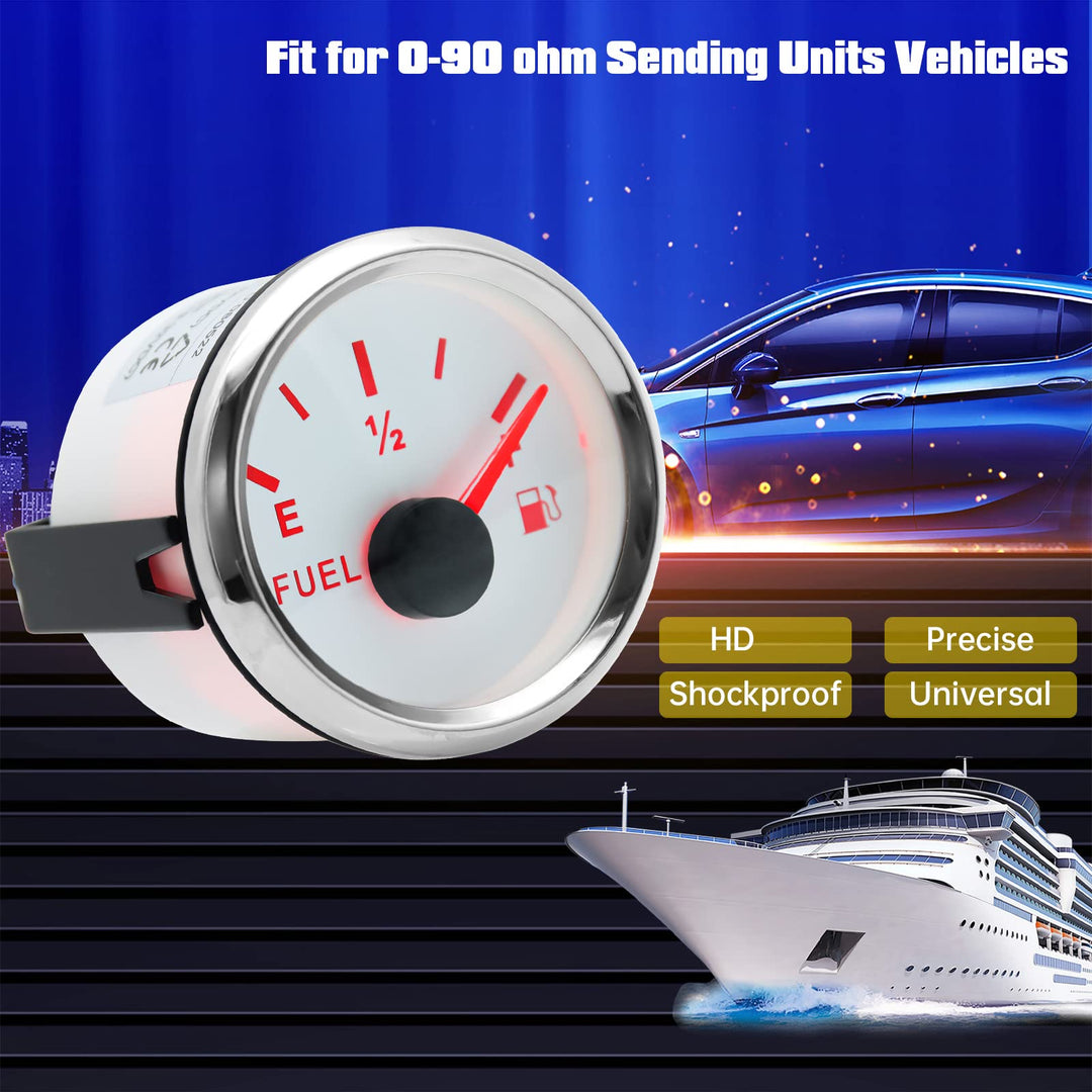 0-90ohm Fuel Gauge Marine Fuel Gauge Boat Fuel Gauge Gas Tank Meter Gauge for AUTO Car Boat Truck Vehicle Diesel RV (White)