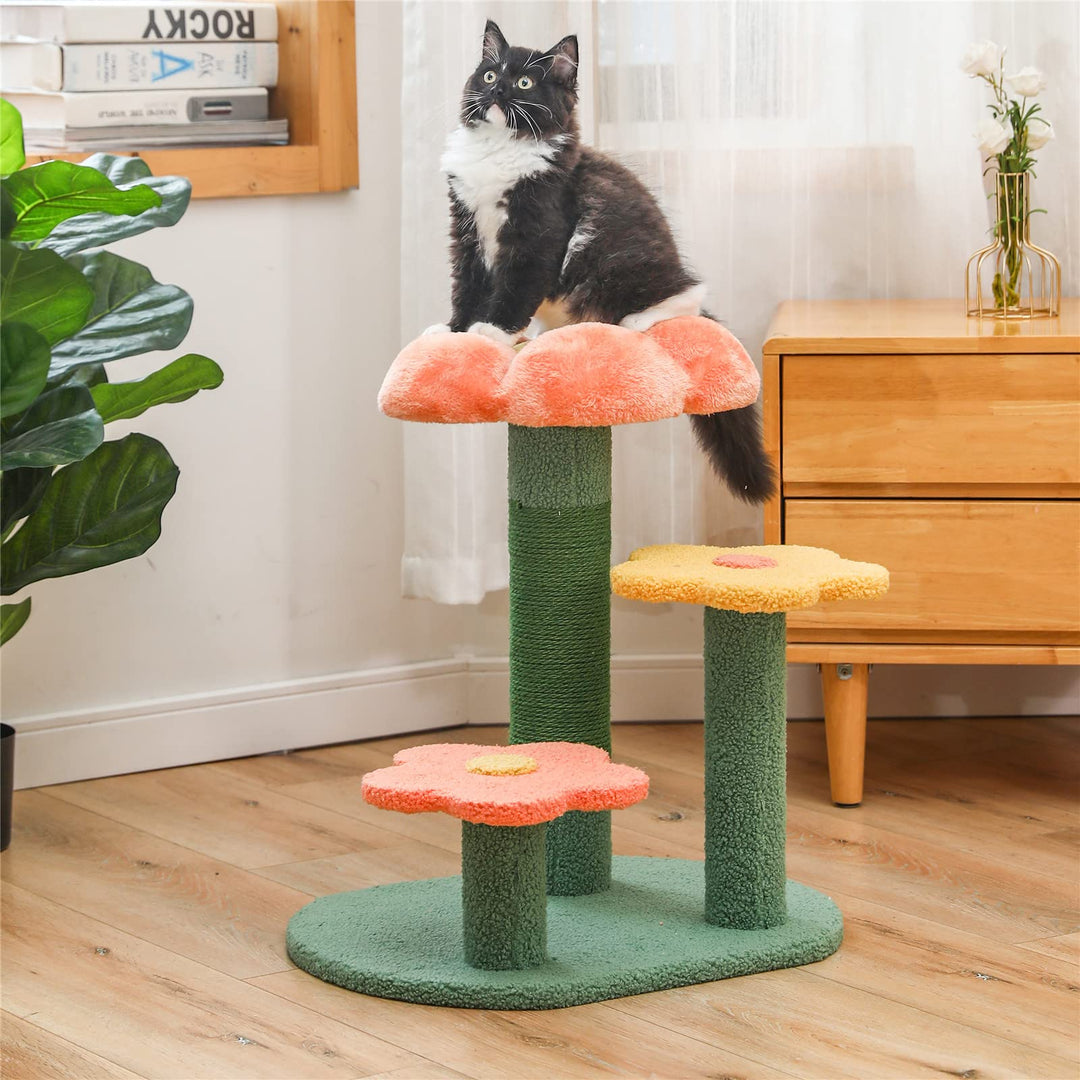 Flower cat Tree Activity with Scratching Post Pink - Small Indoor Cats Tower Natural sisal Scratcher Climbing Cute cat Tree