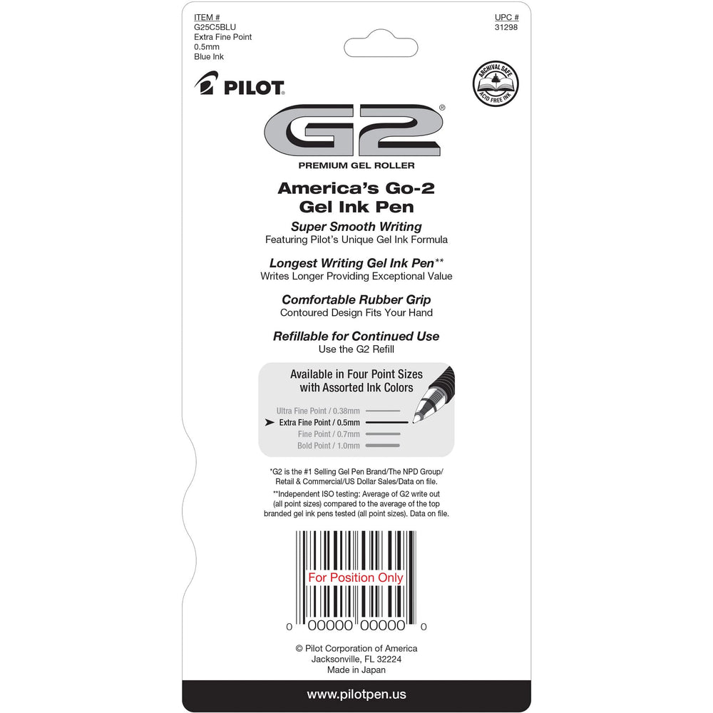 , G2 Premium Gel Roller Pens, Extra Fine Point 0.5 mm, Pack of 5, Blue