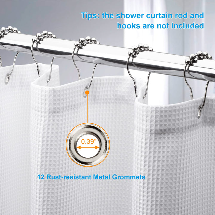 78 Inch Shower Curtain Fabric, Waffle Shower Curtain 72x78 Inches, Long Shower Curtain White Heavy Duty Hotel Quality Bathroom Shower Curtains