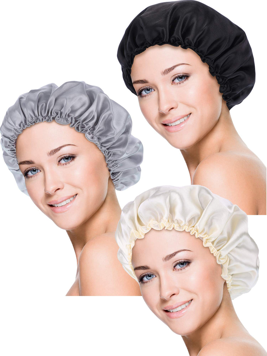 3 Pieces Sleep Cap Satin Bonnet Night Head Cover Sleeping Soft Hair Turbans for Women and Girls (Style Set 1)
