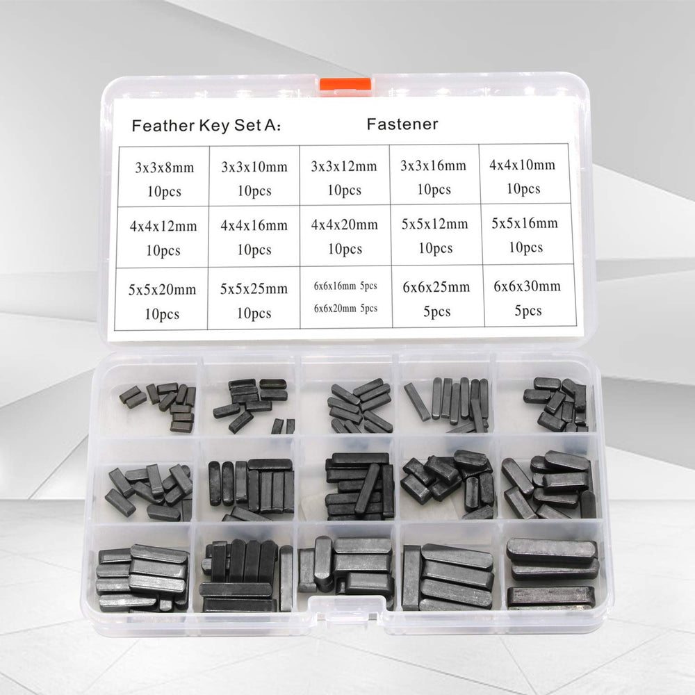 140Pcs Round Ended Feather Key Set, Parallel Drive Shaft Keys Set Keys Stock Assortment 8mm 10mm 12mm 16mm 20mm 25mm 30mm Kit