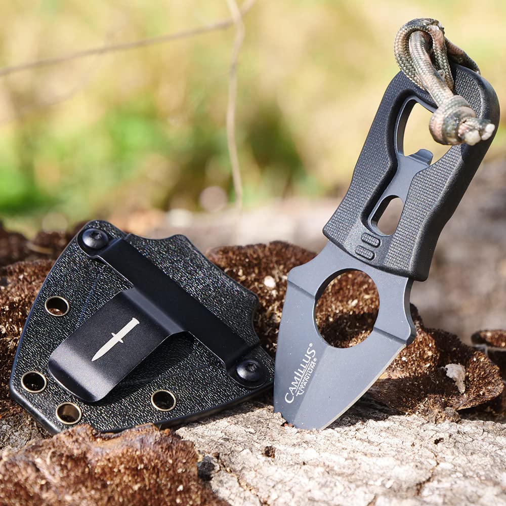 Heater II 4.25 Compact Durable Corrosion-Resistant 420 Stainless Steel Survival Tactical Fixed Blade Neck Knife, Molded Sheath with Belt Clip Included