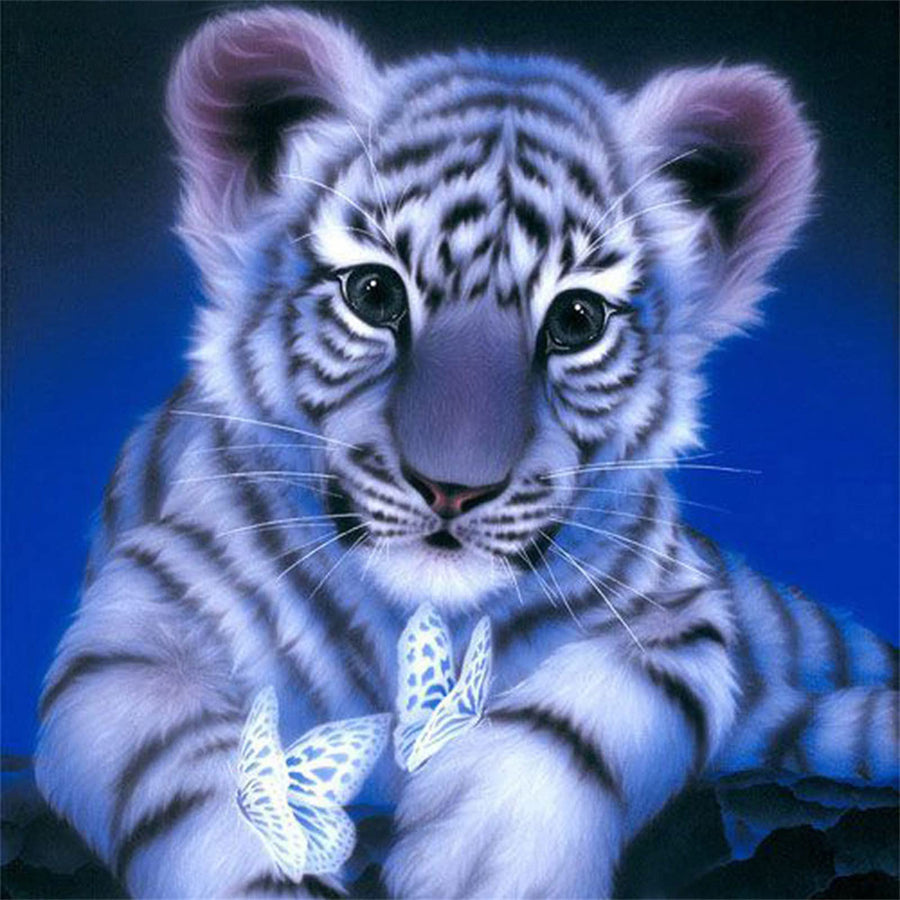 DIY 5D Diamond Art Painting Blue Tiger by Number Kits for Adults, Blue Tiger Diamond Art Painting Kits Round Drill Diamond Art Kits Picture Arts Craft for Home Wall Art Decor 12x12 inch