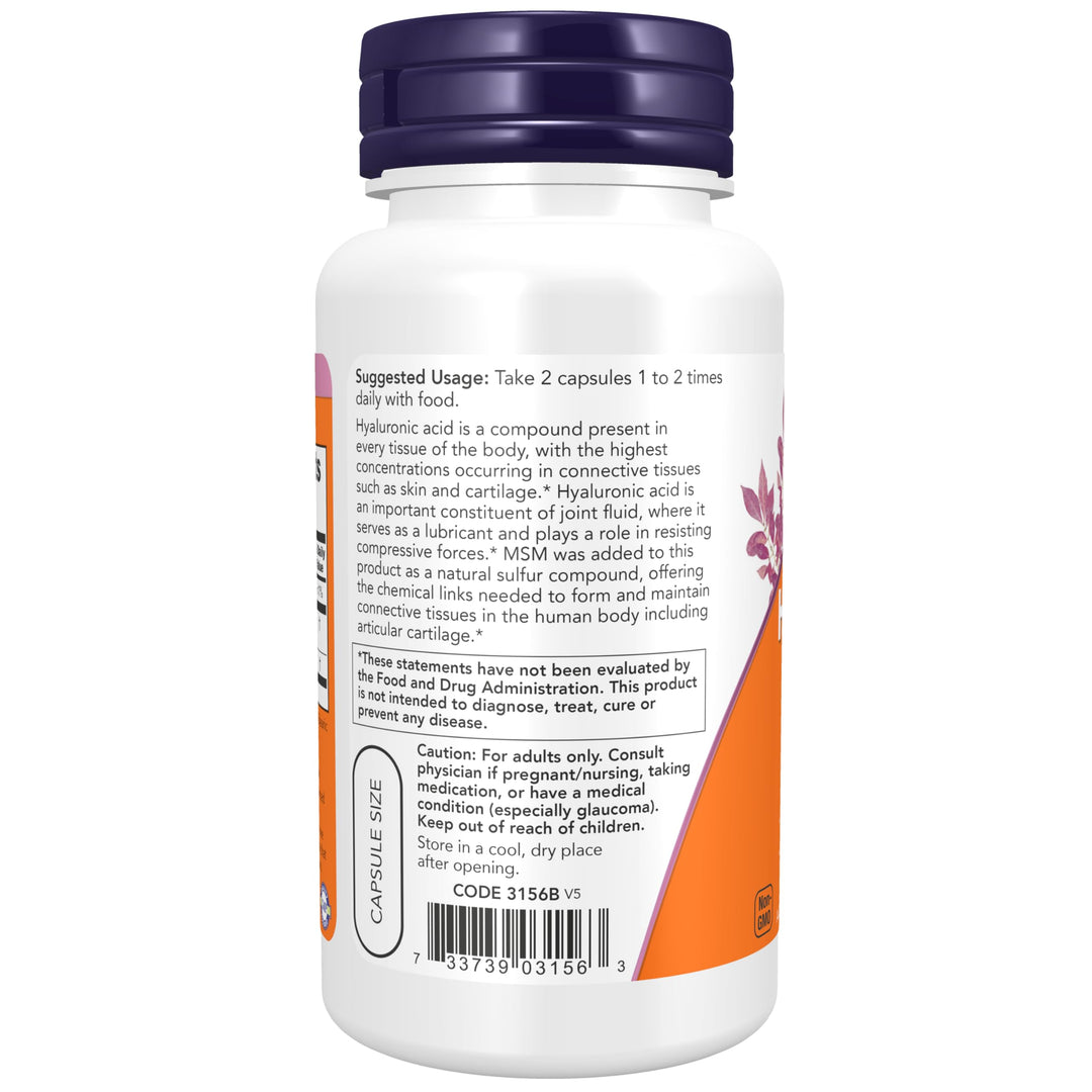 Supplements, Hyaluronic Acid 50 mg with MSM, Joint Support*, 60 Veg Capsules (Pack of 1)