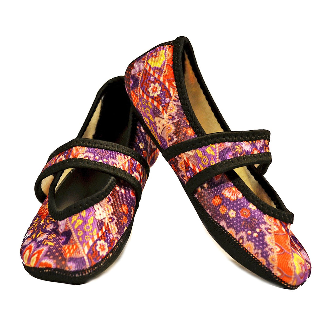 (X-Large, Maroon Floral) - Women's Betsy Lou Fuzzies Slipper Socks, X-Large, Maroon Floral