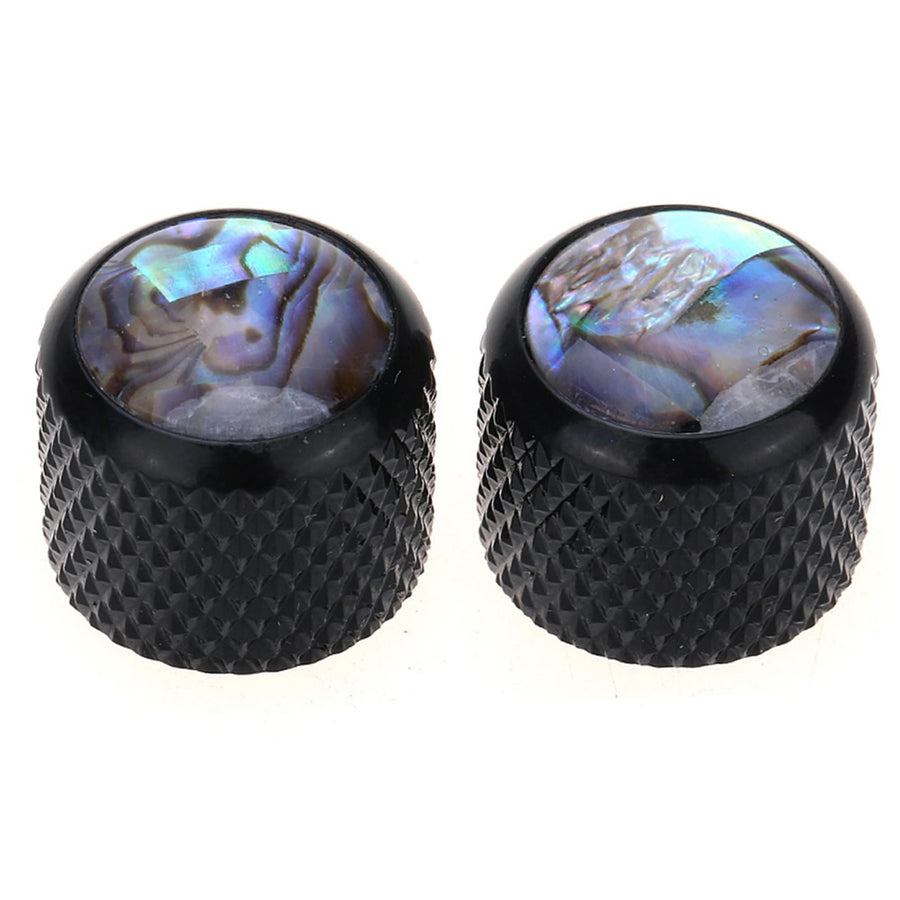 Pro Traditional Metal Metric Size Abalone Top Dome Knobs for Fender Tele Telecaster Electric Guitar or Bass, Black (Set of 2)