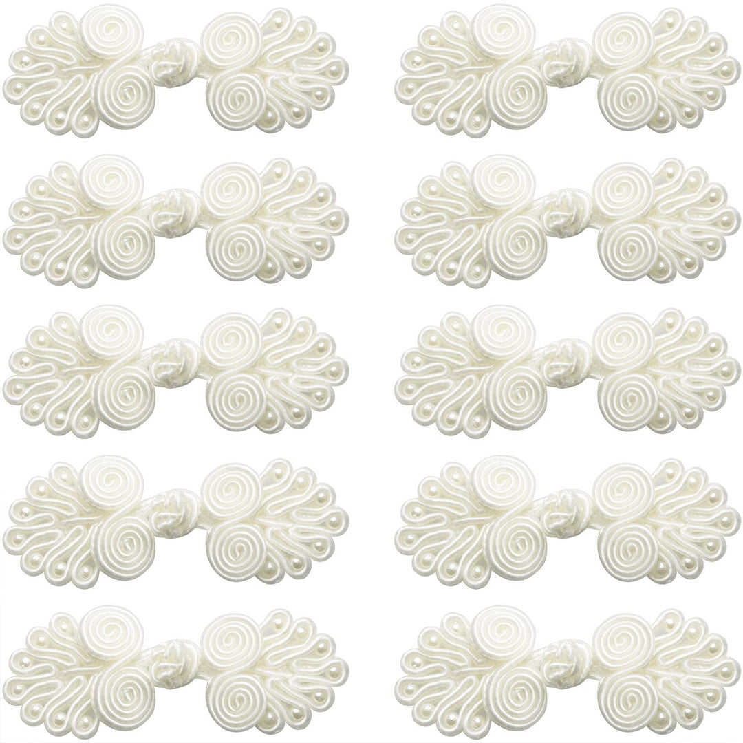 10PCS Chinese Closure Buttons, Chinese Knots Frog Buttons Closure Sewing Buttons Fasteners for DIY Sewing Sweater Cheongsam Cloak Coats Scarf Cardigan and Costumes Outfit Sewing, Ivory White