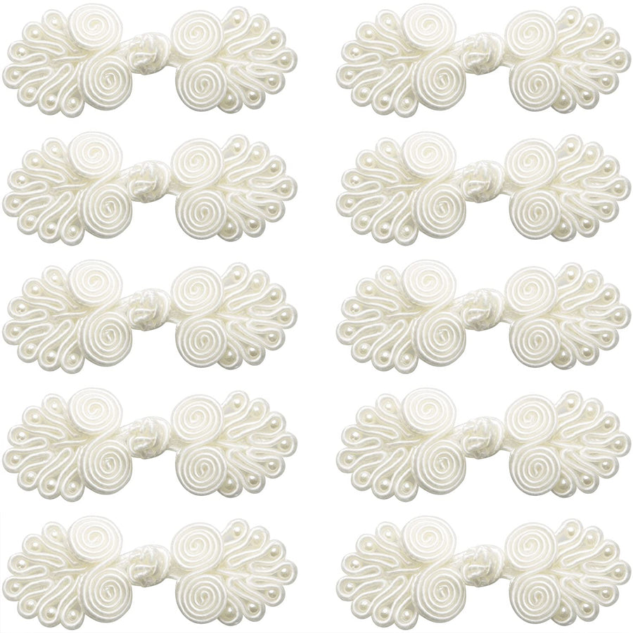 10PCS Chinese Closure Buttons, Chinese Knots Frog Buttons Closure Sewing Buttons Fasteners for DIY Sewing Sweater Cheongsam Cloak Coats Scarf Cardigan and Costumes Outfit Sewing, Ivory White