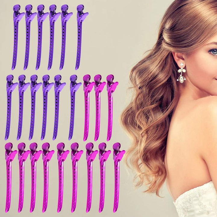 12Pcs Sectioning Clip Barrette Metal Duckbill Clip Hair Grip Clamps Salon Barber Hairdressing Styling Tools ( Color : Rose Red )