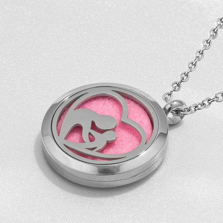 Mother And Child Essential Oil Diffuser Necklace I Love You To The Moon And Back Engraved Locket Aromatherapy Jewelry, 12 Refill Pads