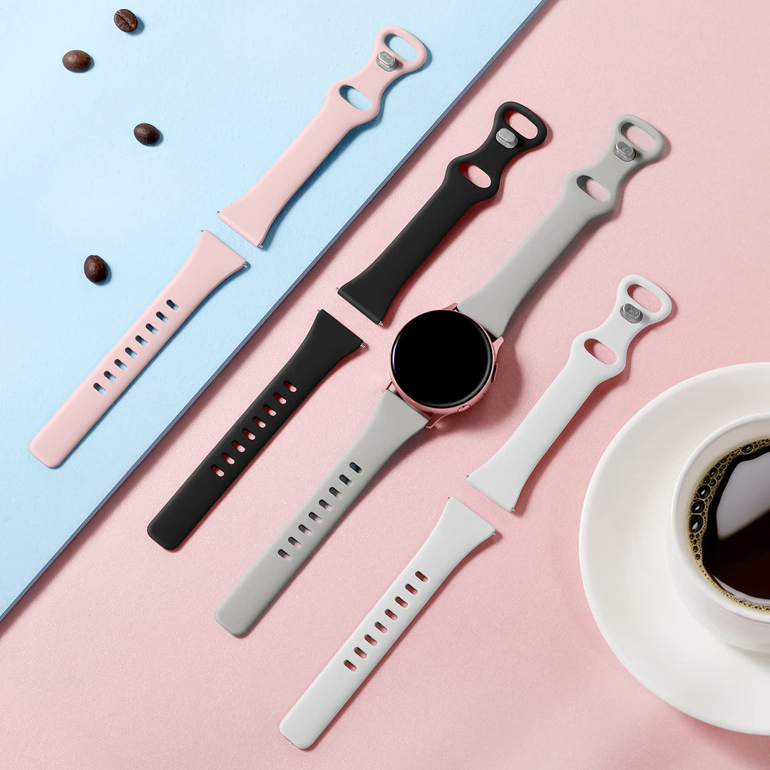 Compatible with Galaxy Watch 7 Band/Galaxy Watch 6 5 4 Band 40mm 44mm/Classic 42mm 46mm,20mm Slim Silicone Compatible for Galaxy Watch 4 5 Band/Active 2 Women Small Black/White/Gray/Sand Pink