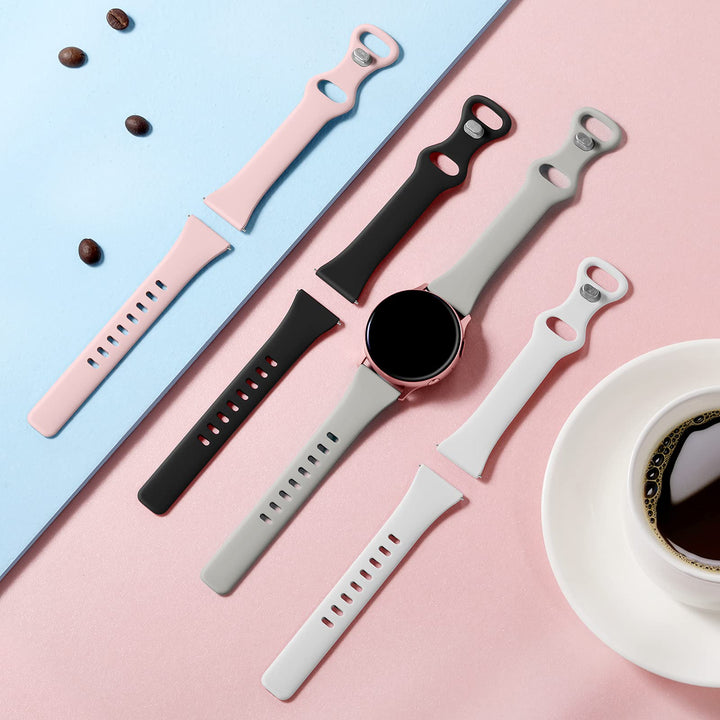 Compatible with Galaxy Watch 7 Band/Galaxy Watch 6 5 4 Band 40mm 44mm/Classic 42mm 46mm,20mm Slim Silicone Compatible for Galaxy Watch 4 5 Band/Active 2 Women Small Black/White/Gray/Sand Pink
