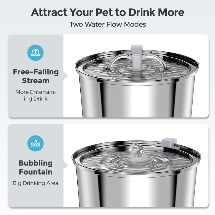 Cat Water Fountain Stainless Steel with Filter, 3.2L/108Oz Large Capacity Automatic Pet Water Fountain, Cat Dog Water Dispenser with Ultra-Quiet Pump for Multiple Pets, Dishwasher Safe