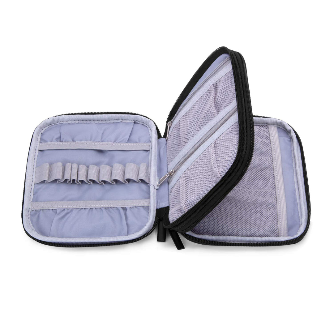 Crochet Hook Case, Organizer Zipper Bag with Web Pockets for Various Crochet Needles and Knitting Accessories, Well Made and Easy to Carry, Medium, Gray Dots (No Accessories Included)