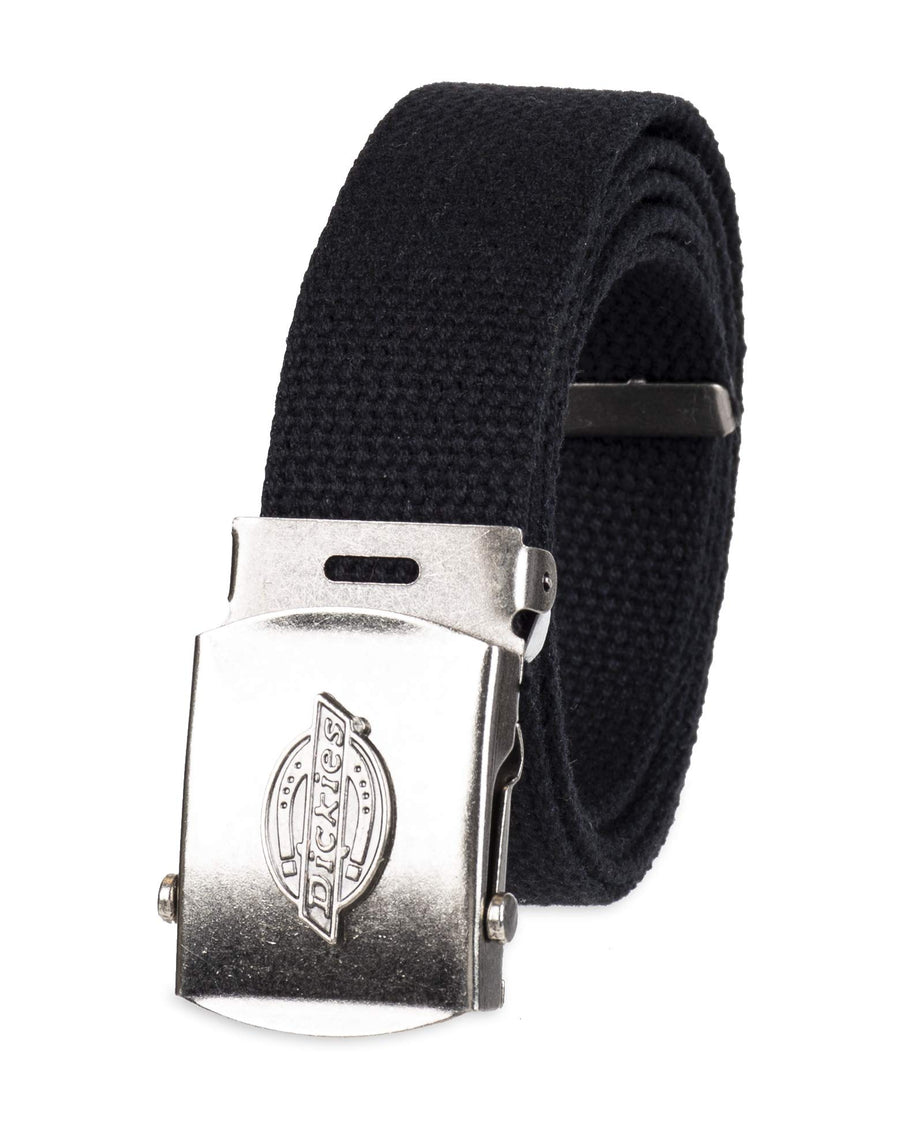 Cotton Web Belt with Military Logo Buckle, Black, One Size-Cut to Fit