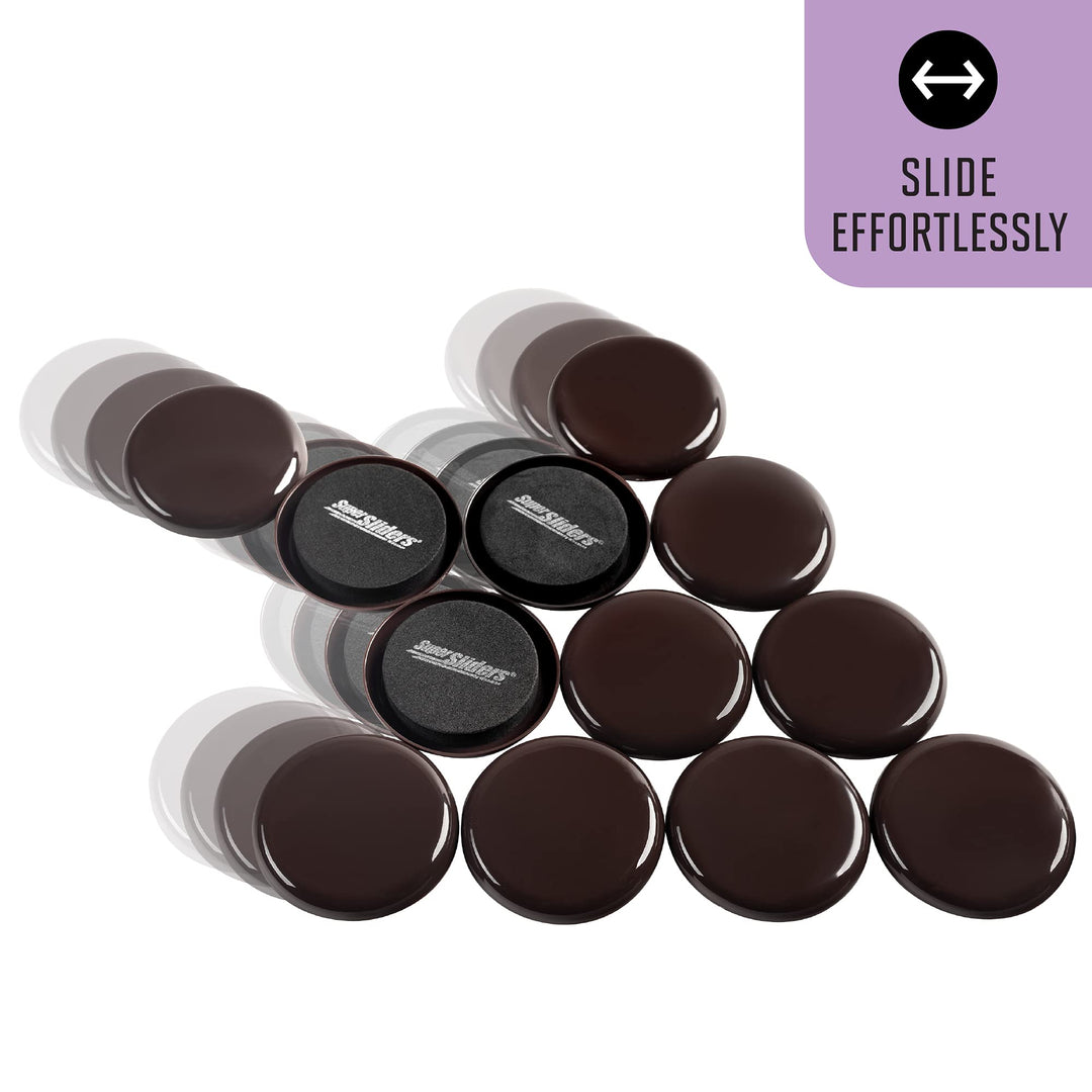 2 1/2 Round Reusable Furniture Sliders for Carpet - Effortless Moving and Surface Protection, Brown (8 Pack)