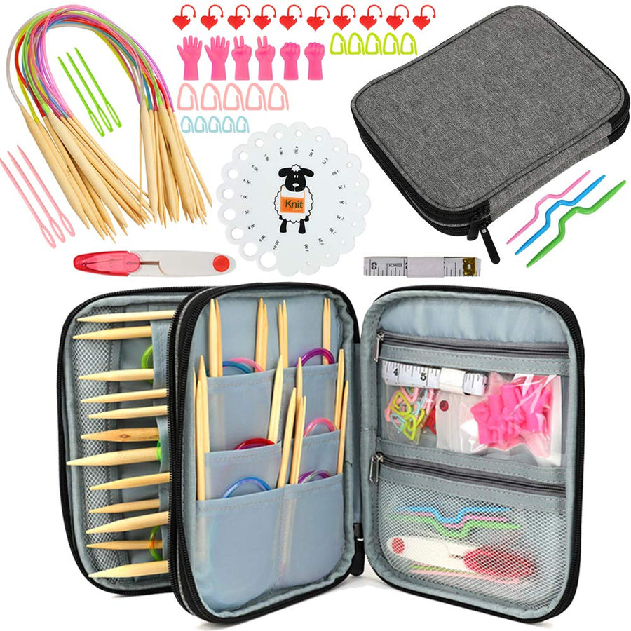 62 pcs Circular Knitting Needles Set Round Needles, Knitting Kit Include 24inch Bamboo Knitting Needles with Cable, Scissors Big Eye Needles Tape Measure Knitting Case & More Knitting Supplies