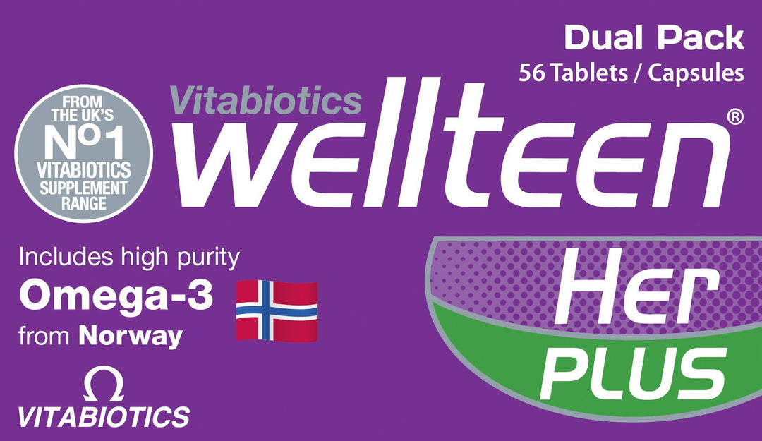 Vitabiotics Her Plus Omega-3 - Advanced Nutritional Support for Teenagers and Young Women Ages 13-19 - 56 Tablets and Capsules