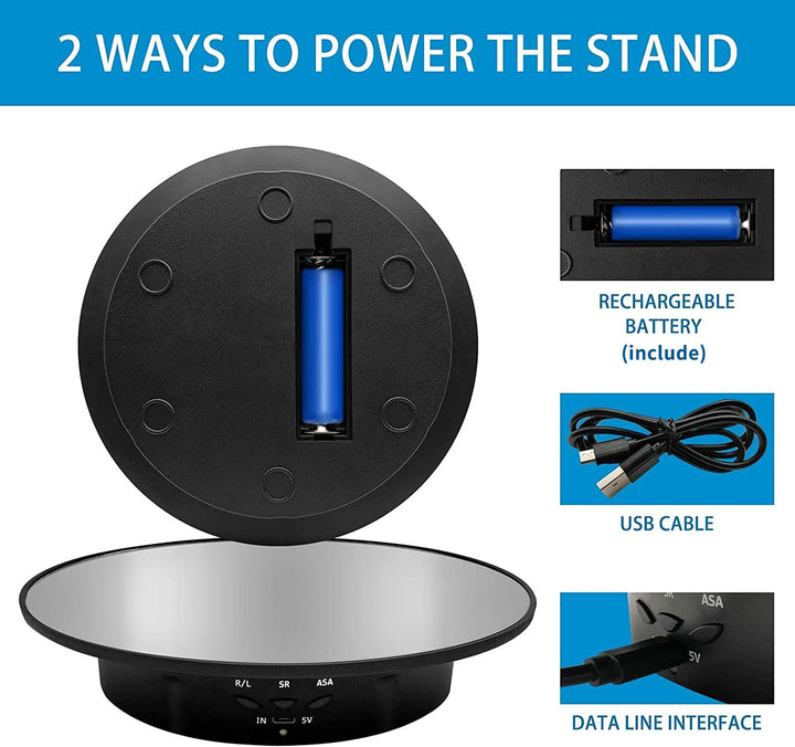 Motorized Rotating Display Stand, 7.87inch /17.6LB Load,Mirror Covered 360 Degree Turntable Display Stand for Photography Products and Shows, Max Load 8KG/ 20CM Video Show(Black)