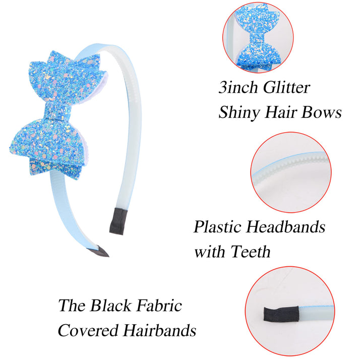Girls Headband Sequin Glitter BowsHairband Hair Accessories Children Lovely Hair Bands Back to School Bow Headbands Pack of 12