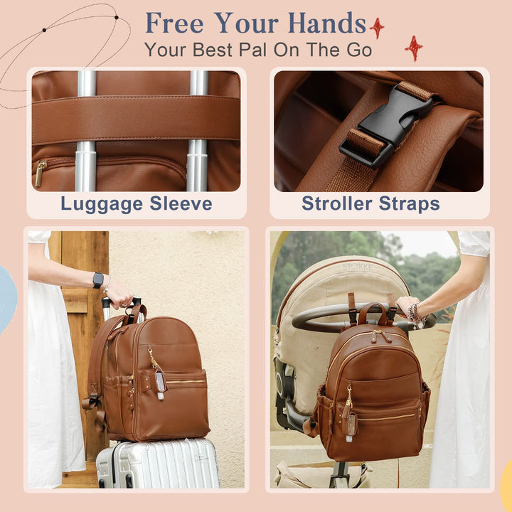 Diaper Bag, Diaper Bag Backpack, Baby Diaper Bag, Leather Diaper Bag Backpack with Changing Pad & Stroller Strap,Multi-function Large Capacity & Waterproof Travel Backpack, Brown