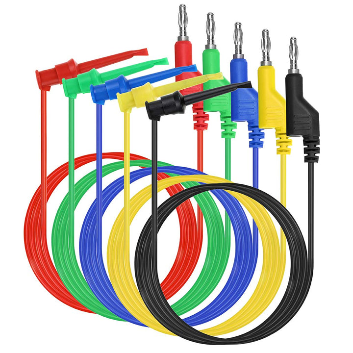 39 Inch Multimeter Test Lead Set - 5 Pcs Stackable Banana Plug to Test Hook Wire Cable Kit with Protective, Flexible Wire Leads for Electrical Testing 500V/5A