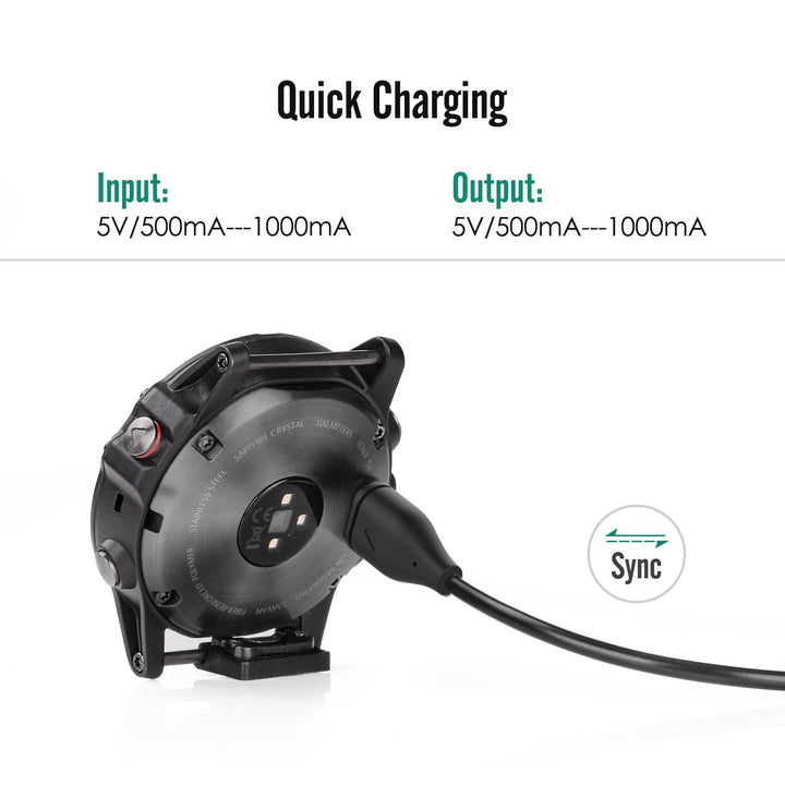 Charger Compatible with Garmin Fenix 7/7S/7X/6/6S/6X Pro/5/5S/5X Plus/Vivoactive 3/4/4S/Forerunner 45/245/745/945/Venu 2S/2 Plus/Instinct/EPIX Gen 2, USB Data Sync Charging Cable - Black