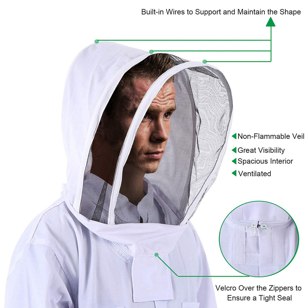 Professional Bee Suit for Men Women, Beekeeping Suit Beekeeper Suit with Glove &Ventilated Hood, Multi-Size Bee Outfit for Backyard and Bee Keeper