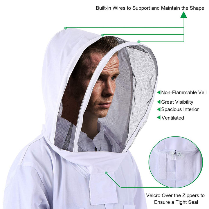Professional Bee Suit for Men Women, Beekeeping Suit Beekeeper Suit with Glove &Ventilated Hood, Multi-Size Bee Outfit for Backyard and Bee Keeper