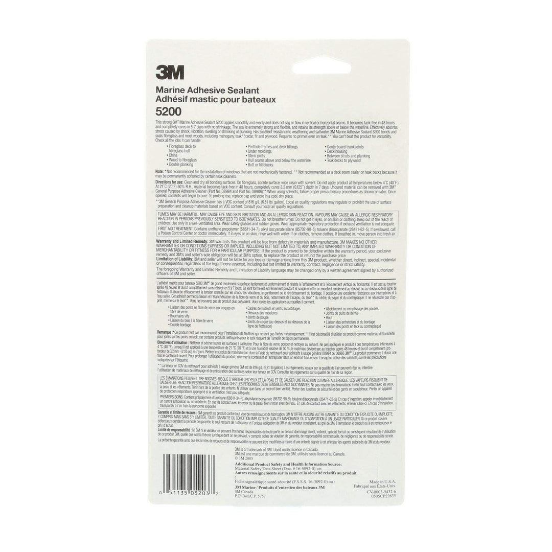 Marine Adhesive Sealant 5200 (05203) Permanent Bonding and Sealing for Boats and RVs Above and Below the Waterline Waterproof Repair, White, 3 fl oz Tube