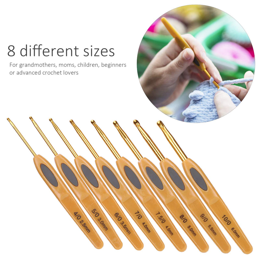 8 Sizes Crochet Hooks Set,Ergonomic Crochet Hooks with Soft Rubber Handles and Number Marks for Grandmothers,Moms,Children,Beginners or Advanced Crochet Lovers