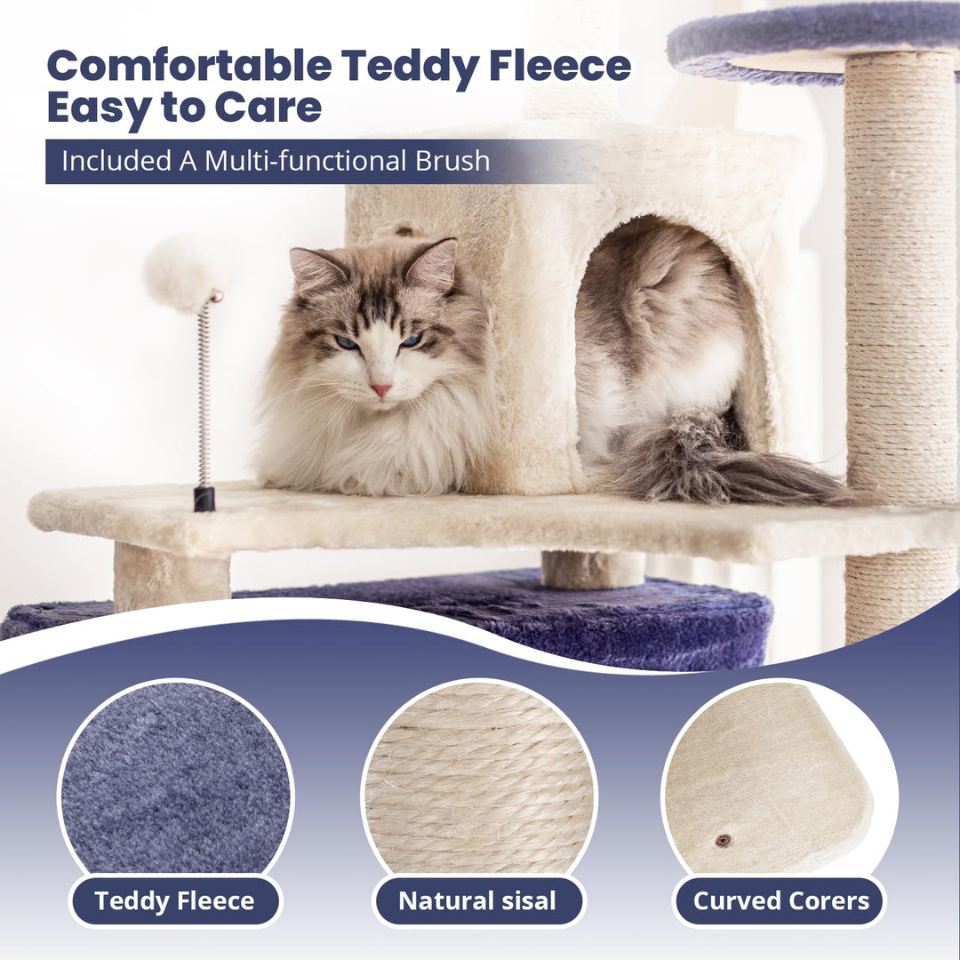 HYABi 53 Inch Ocean Theme Cat Tree Tower, Multi-Level Cat Furniture with Cozy Condo, Scratch Posts, Toy Ball, Luxury Apartment Playhouse for Indoor Cats