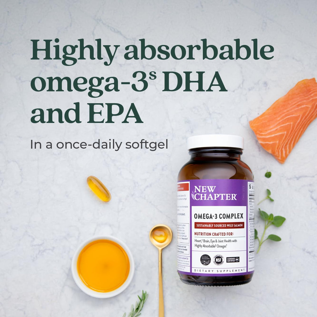 Omega-3 Complex, Fish Oil Supplement Wild Alaskan Salmon for Heart, Brain, Eye, Joint & Skin Health Support - 30 Count