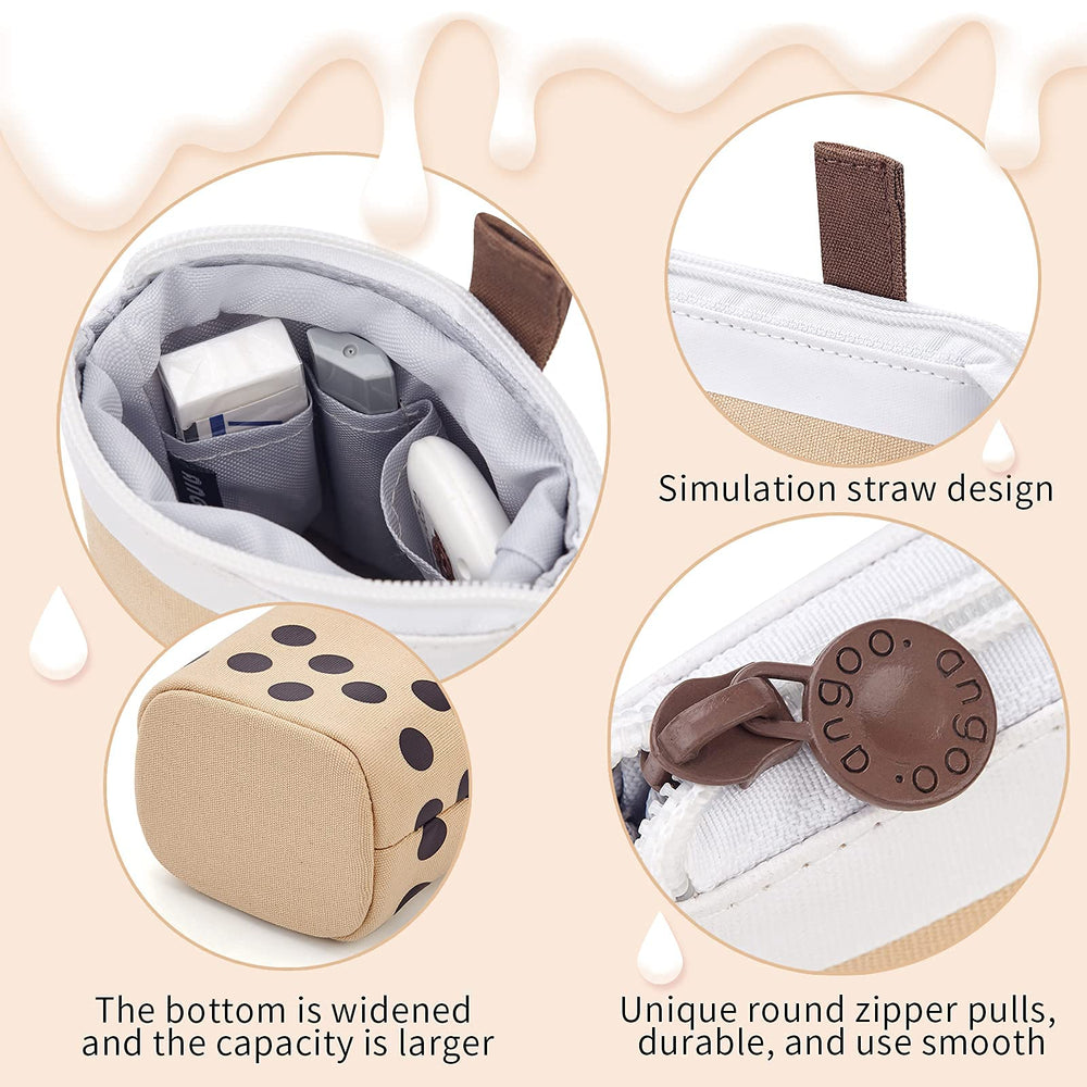 Cute Pencil Case Standing Pen Holder Telescopic Makeup Pouch Pop Up Cosmetics Bag with Kawaii Smile Face Stationery case Office Organizer Box for Girls/Boys Students Women Adult (Brown)